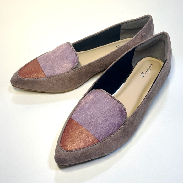 ◆2,000日圓折扣／冬季促銷◆「Suede x Haraco style」平底鞋（灰米色+α）23.0-25.0cm 第4張的照片