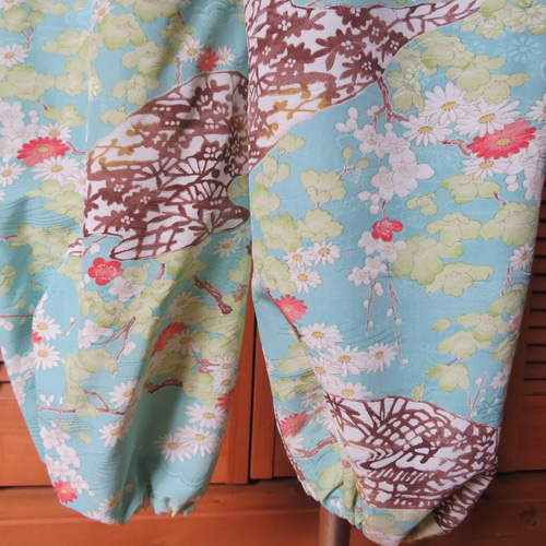 花模様 もんぺパンツ 総丈92cm 着物リメイク ロングパンツ 花模様 もんぺパンツ 総丈92cm 着物リメイク ロングパンツ