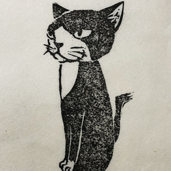 はちわれ黒白ねこちゃん　木版画 1枚目の画像