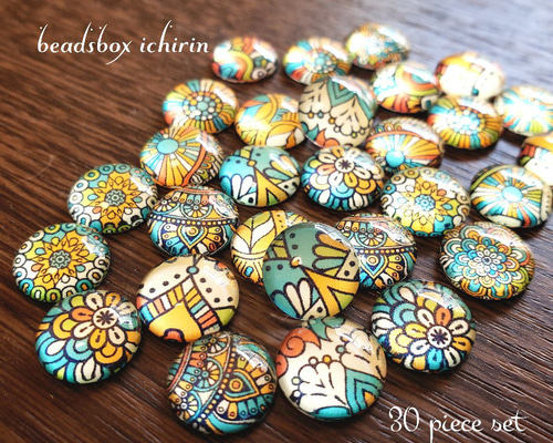 ガラスカボション☆レトロポップ 12mm クリア ドーム 30個セット 