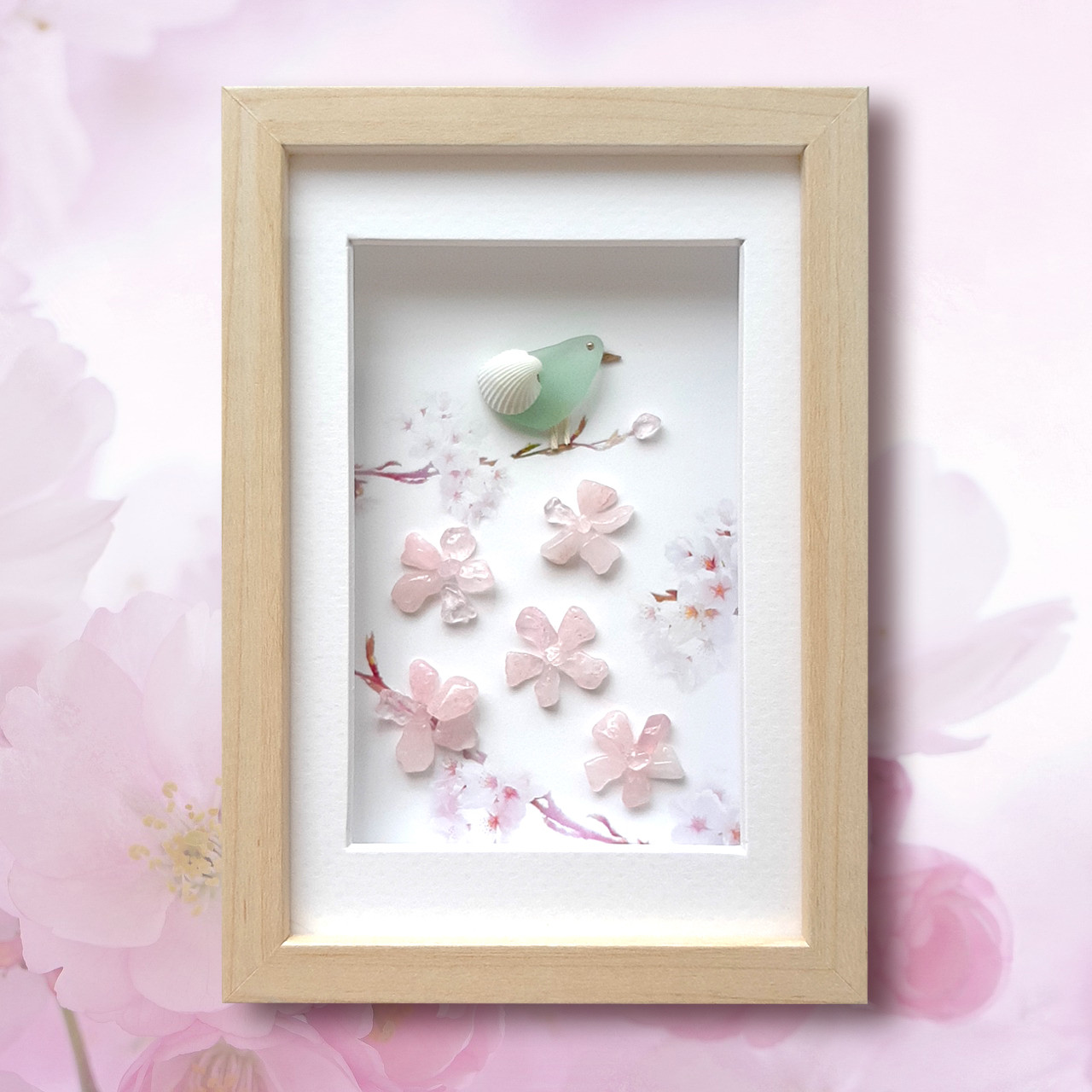 〈桜と小鳥〉天然石・シーグラスアート その他アート moon 通販 