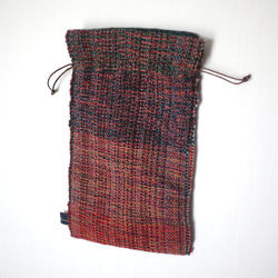 【一点物】手織りの素朴な巾着袋　さをり織り　2color 6枚目の画像