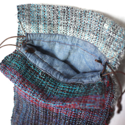 【一点物】手織りの素朴な巾着袋　さをり織り　2color 12枚目の画像