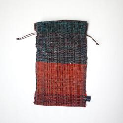【一点物】手織りの素朴な巾着袋　さをり織り　2color 4枚目の画像
