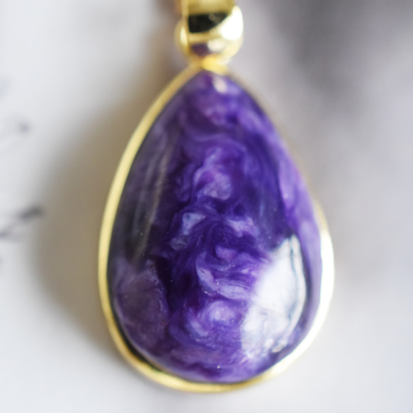 春季新作 [1 item/A] Large charoite cabochon frame surgical stainless 第3張的照片