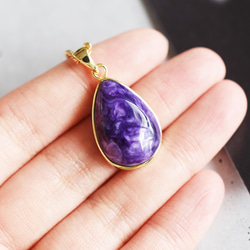 春季新作 [1 item/A] Large charoite cabochon frame surgical stainless 第5張的照片