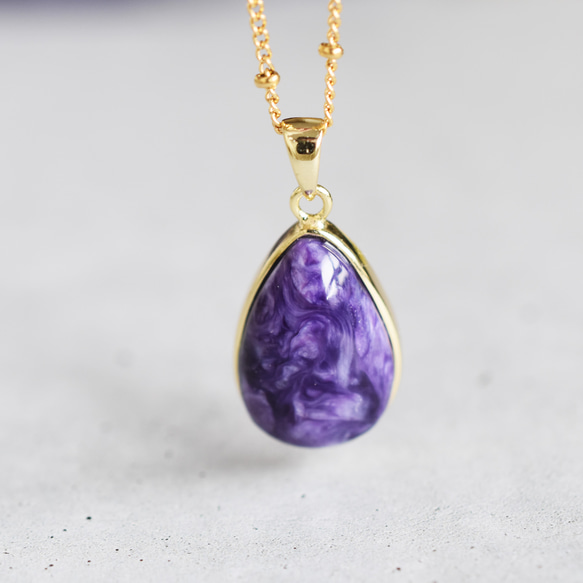 春季新作 [1 item/A] Large charoite cabochon frame surgical stainless 第1張的照片