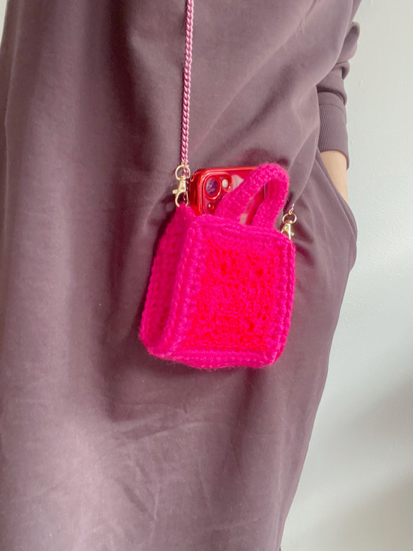 新作＊pink×pink 眩しいマイクロミニKnitトート 3枚目の画像