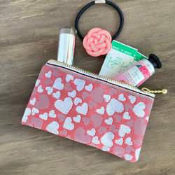 畳縁　硬幣錢包　名片夾　日式　心形圖案　粉色　可愛的 第2張的照片
