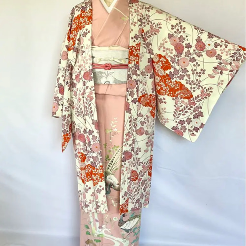新品 正絹 単衣 女物 長羽織 生成に秋草 着物 haori しば田 通販