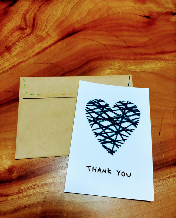 【感謝】紙刺繍メッセージカード(ブルーハート) 3枚目の画像