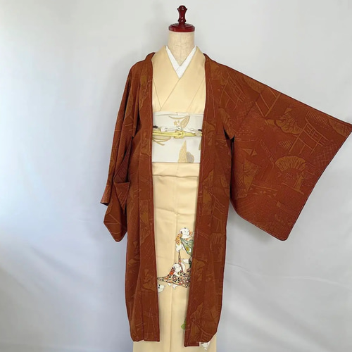 新品 正絹 単衣 女物 長羽織 煉瓦色 着物 haori しば田（お休み） 通販  