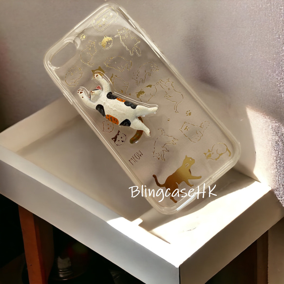 送料無料 樹脂 可愛い 猫 iPhone14 15 Pro Max Samsung S24 ケース クリア スマホケース 7枚目の画像
