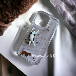 送料無料 樹脂 可愛い 猫 iPhone14 15 Pro Max Samsung S24 ケース クリア スマホケース 3枚目の画像