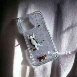 送料無料 樹脂 可愛い 猫 iPhone14 15 Pro Max Samsung S24 ケース クリア スマホケース 2枚目の画像