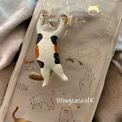 送料無料 樹脂 可愛い 猫 iPhone14 15 Pro Max Samsung S24 ケース クリア スマホケース 10枚目の画像