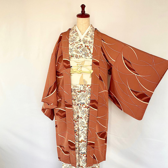 新品 正絹 単衣 女物 長羽織 肉桂色 着物 haori しば田（お休み） 通販 