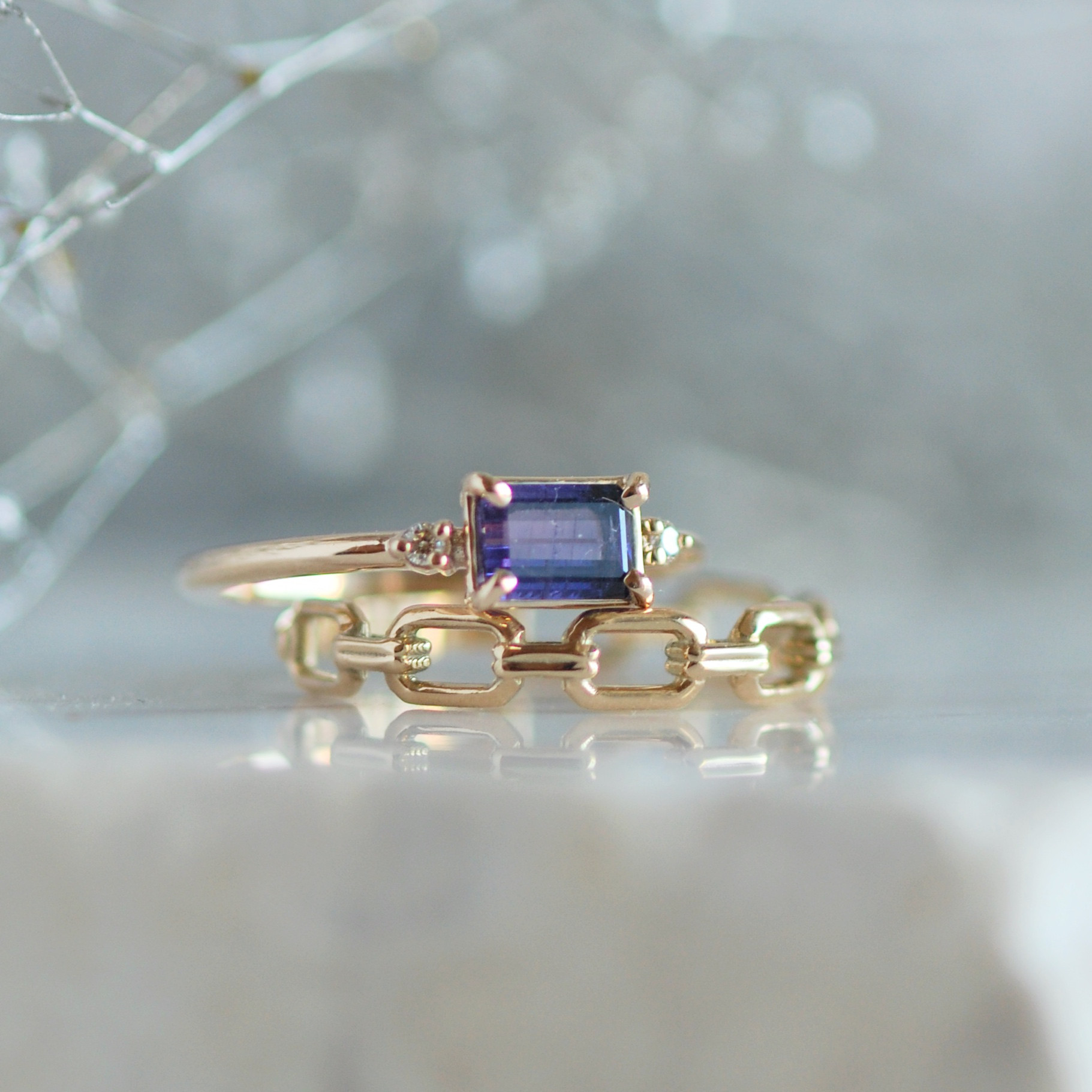 バイカラーサファイア リング / K10YG【1点限り】 指輪・リング ダブル