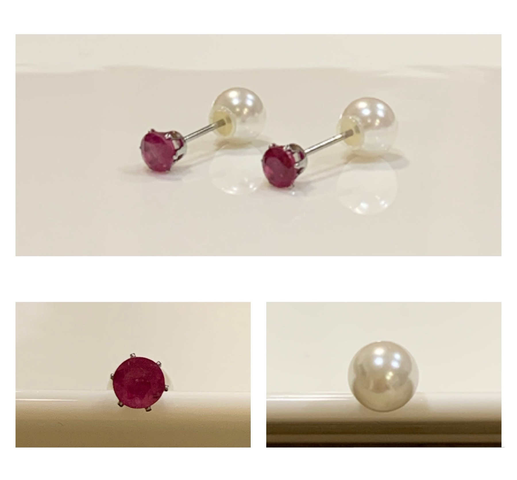〈両耳用〉＊ルビーとパール2wayピアス＊4mmルビーと6mm貝パール▪︎オーダーメイド▪︎受注後作製