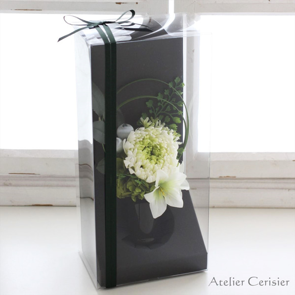 輪菊のお供え花（緑白菊 桔梗）仏花 Sサイズ プリザーブドフラワー 5枚目の画像