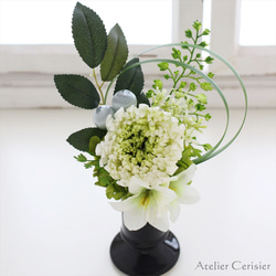 輪菊のお供え花（緑白菊 桔梗）仏花 Sサイズ プリザーブドフラワー 4枚目の画像