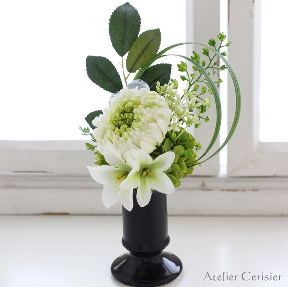 輪菊のお供え花（緑白菊 桔梗）仏花 Sサイズ プリザーブドフラワー 3枚目の画像