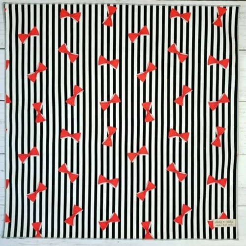 40×40 リボンストライプ柄（黒）のランチョンマット、ランチ