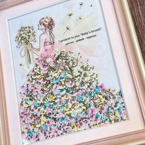 夢色 かすみ草のドレス 押し花アート額 その他アート 神戸六甲 夢色 かすみ草のドレス 押し花アート額 その他アート 神戸六甲
