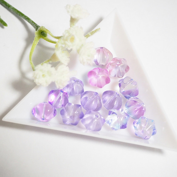 No.208 ガラス　かぼちゃビーズ　チャーム　3ペア 20個 かぼちゃ ガラスビーズ 8×9.5mm パープルミックス ガラスチャーム