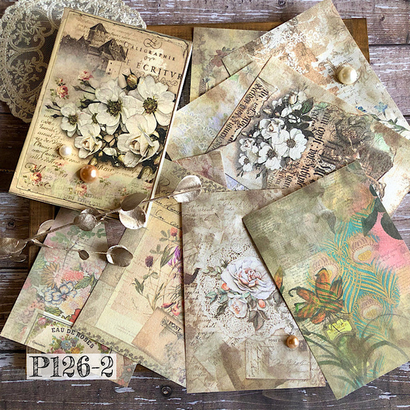送料無料【P126-2 コラージュ素材】海外紙モノ　デザインペーパー　手帳　ジャンクジャーナル　スクラップ 1枚目の画像