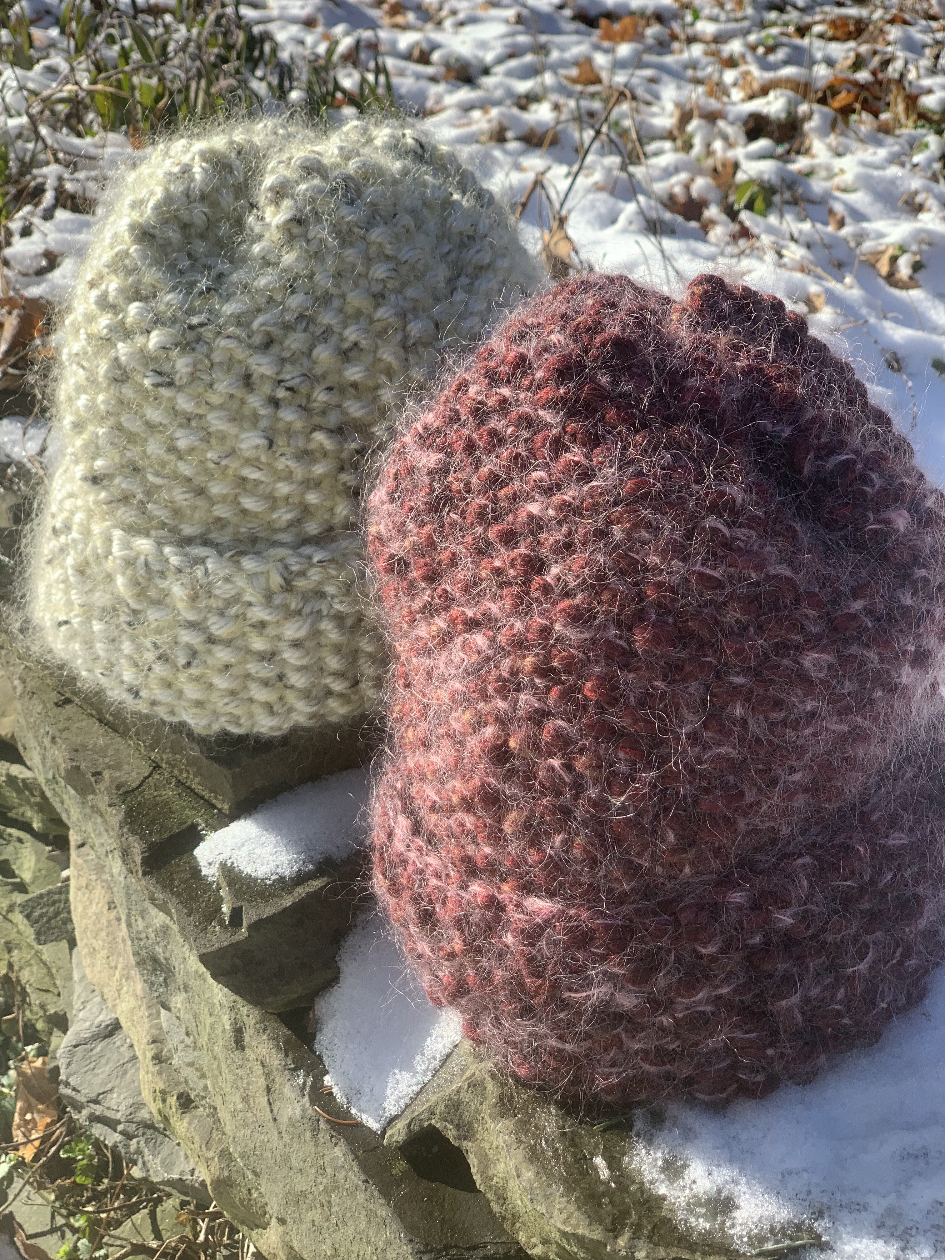 モヘヤのビーニー　ホワイト　成人用　男女兼用