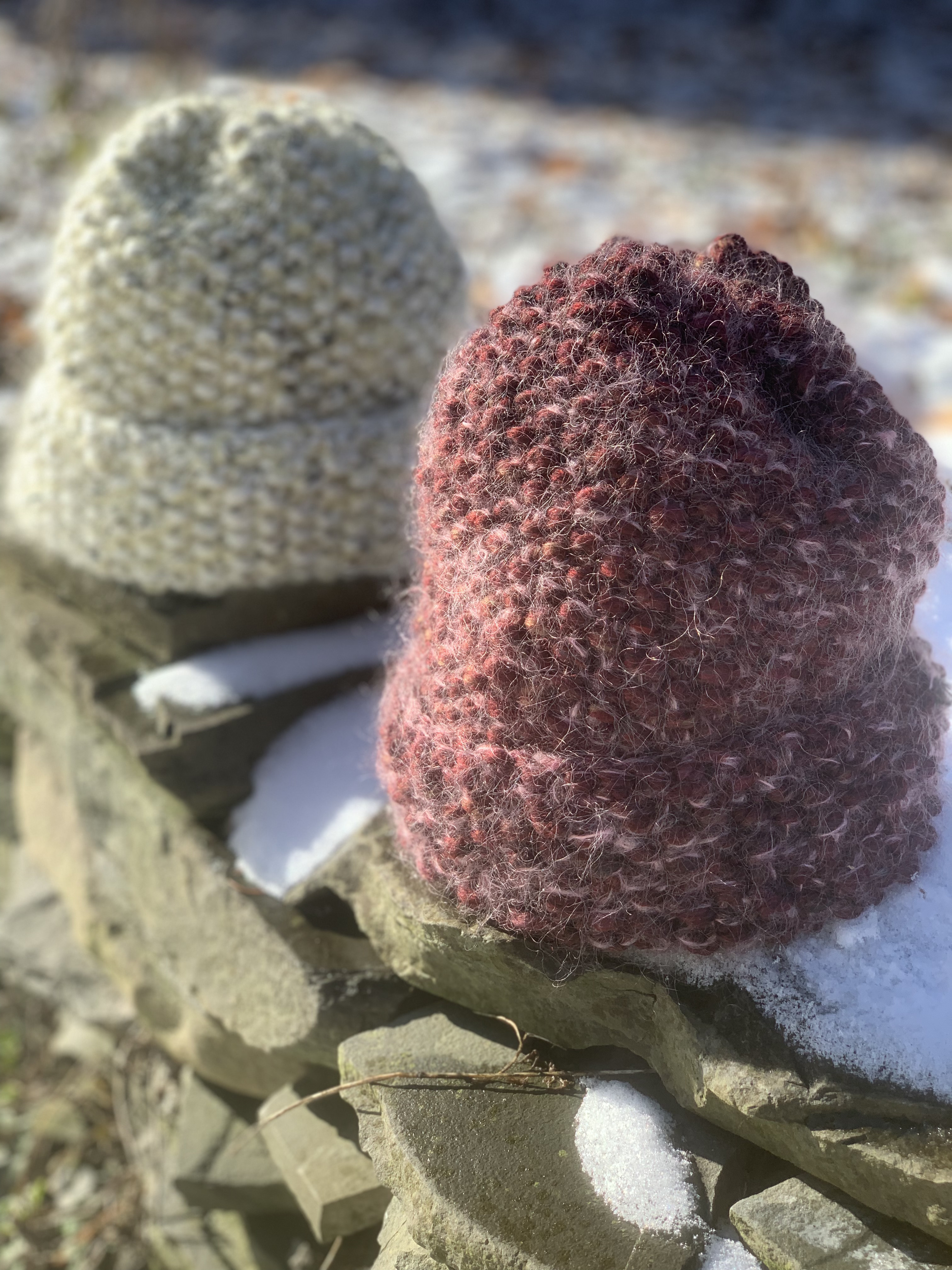 モヘヤのビーニー　バーガンディー　成人用　男女兼用