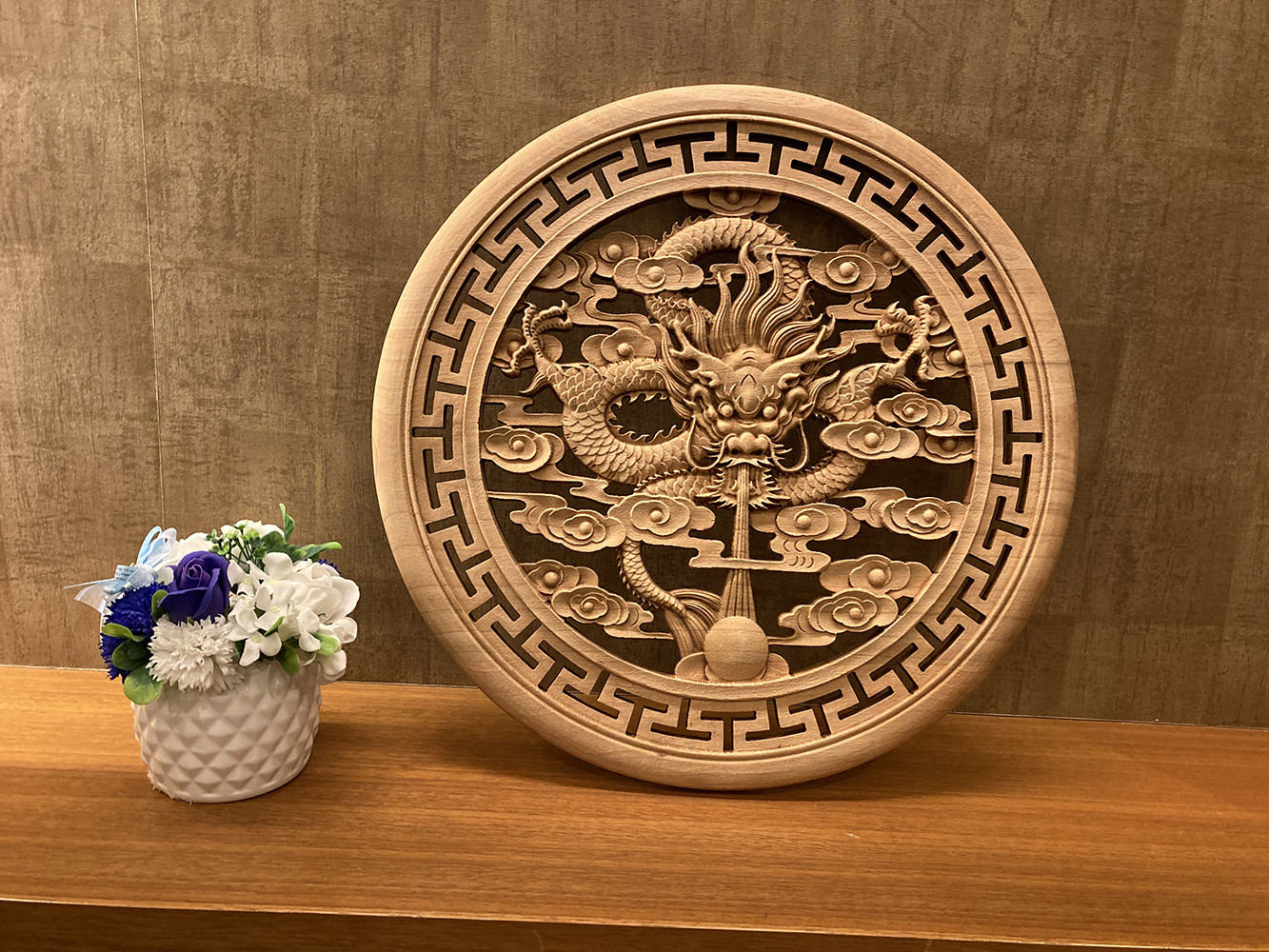 威龍戯珠 48cm （龍・竜・雲) 大型参次元彫刻