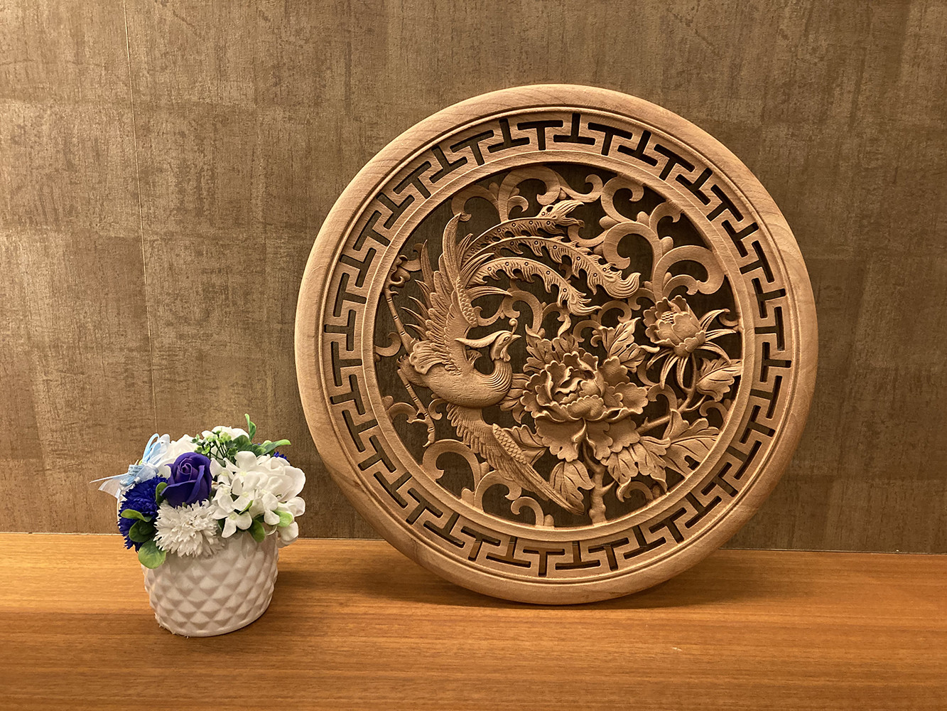 鳳凰牡丹 48cm （ほうおう・ぼたん) 大型参次元彫刻