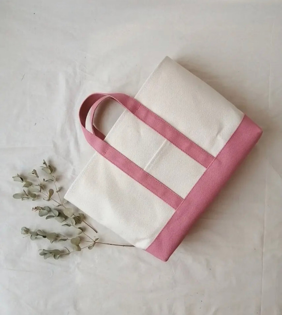 L size キナリ×コーラル　帆布トートバッグ　トートバッグ 2枚目の画像