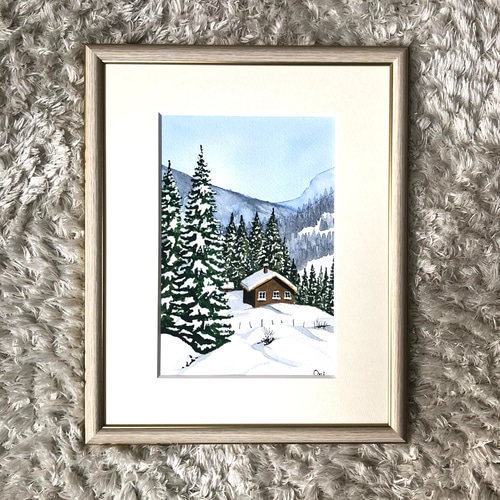 深雪」透明水彩画 原画 風景画 額縁付 SMサイズ 絵画 Oni 通販