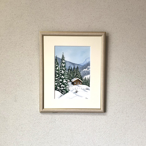 「深雪」透明水彩画　原画　風景画　額縁付　SMサイズ 6枚目の画像