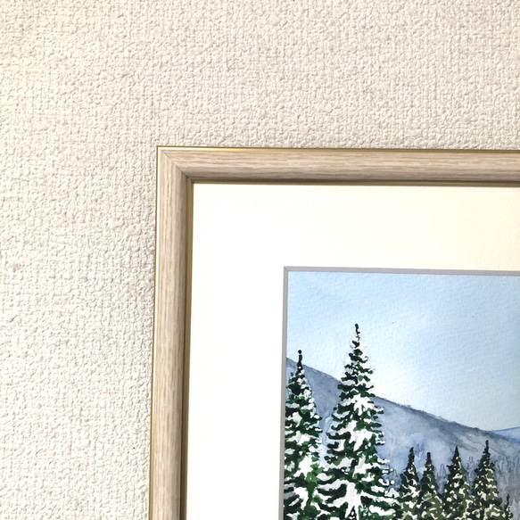 「深雪」透明水彩画　原画　風景画　額縁付　SMサイズ 5枚目の画像