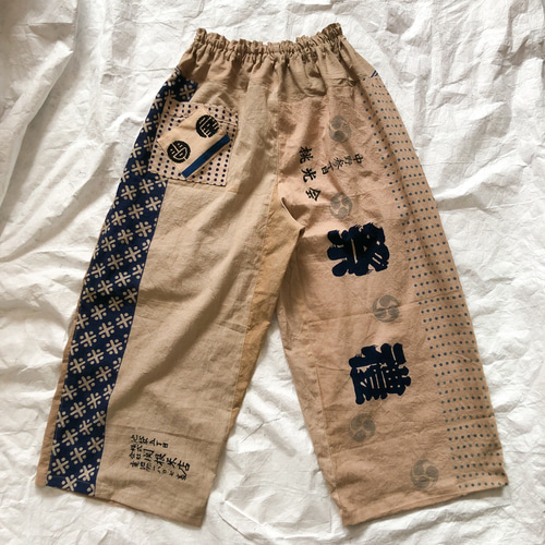柿渋染め 手ぬぐいリメイク ワイドパンツ ゆったりズボン 打出の小槌