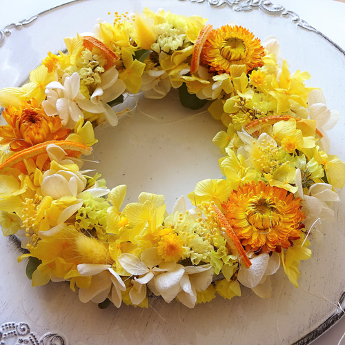 無料ラッピング ビタミンカラーの花摘みリース (紫陽花) リース chloe  