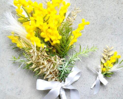 ミモザナチュラルブーケ シンプル 人気 可愛い 造花 ウェディング
