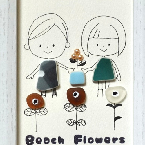 シーグラスアート「Beach Flowers2」 イラスト kanny-mac 通販