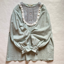 《 歌うあの子の Airy Blouse♥ 》アッシュミント/パステル/ペールミント/花柄/レース/03 2枚目の画像