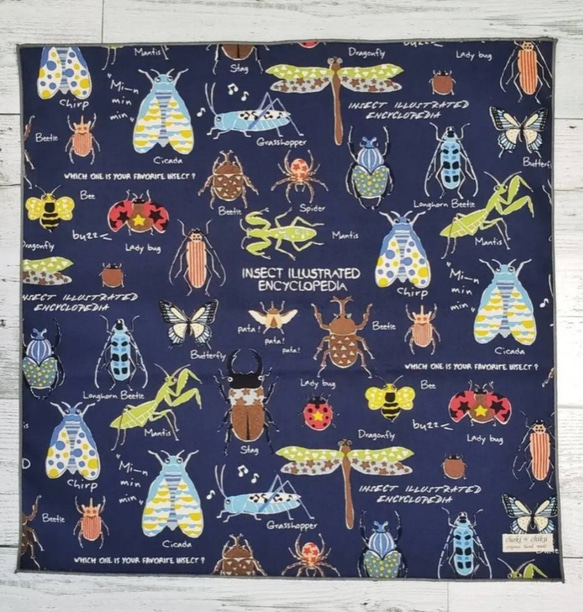 40×40 昆虫柄（紺）のランチョンマット、ナフキン【入園・入学】給食、男の子 2枚目の画像