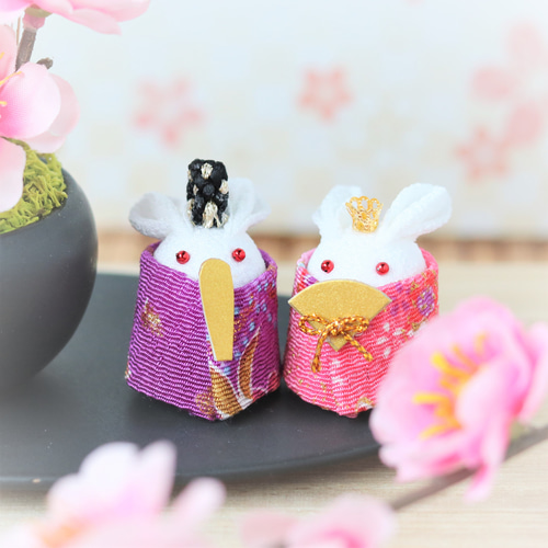 ひな祭り 春色新作 和モダン桃の花とうさぎアレンジ！ちりめん兎 お