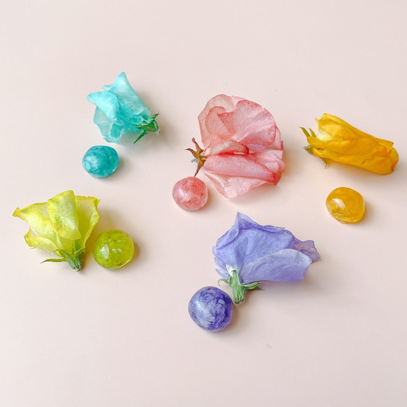 スイートピーの花びらピアス(チタンポスト) ①グリーン