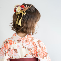 ピンク・赤・ブラウン卒業式袴髪飾りE】ドライフラワー風ヘッドドレス