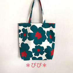 北欧風ブルーグリーン花柄＊トートバッグ トートバッグ ＊ぴぴ＊ 通販