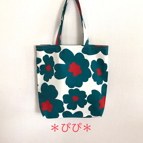 北欧風ブルーグリーン花柄＊トートバッグ トートバッグ ＊ぴぴ＊ 通販