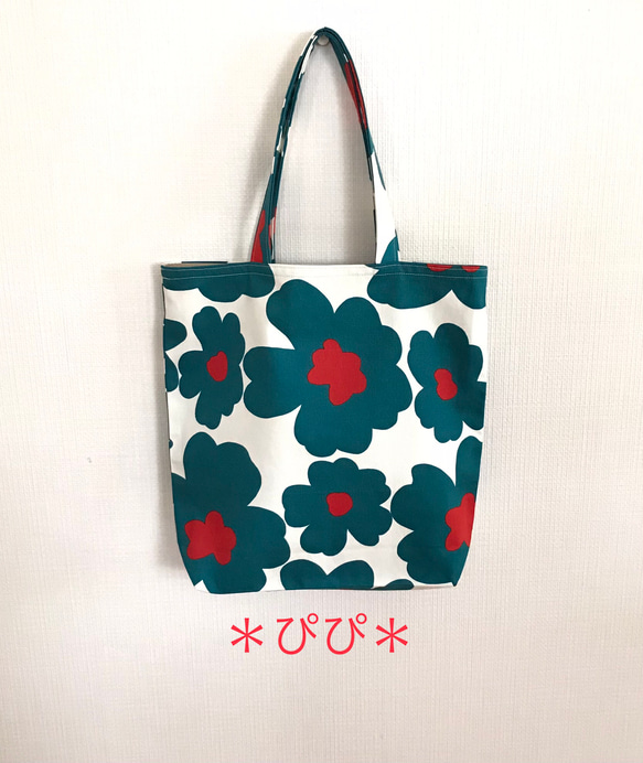 花柄トートバッグ☆ジョリーフルール 北欧風ブルーグリーン花柄＊トートバッグ トートバッグ ＊ぴぴ＊ 通販